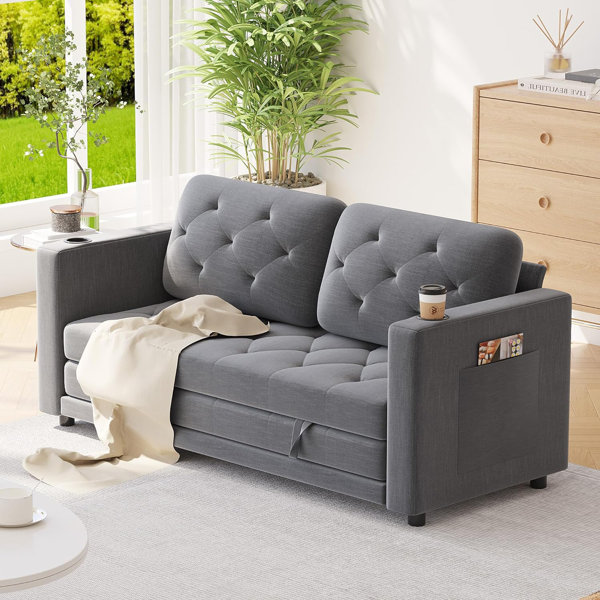 Ebern Designs Hepp Full 63'' Upholstered Pillow Back Futon And Mattress